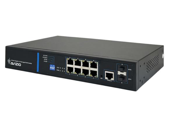 Zarządzalny przełącznik L2 (switch) 8 portów RJ45 PoE+ 1Gb/s + 2 porty SFP Uplink 1Gb/s + 1 port konsolowy RJ45 (budżet mocy 150W) AVIZIO - obrazek 2