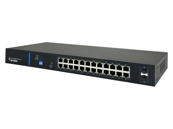 Niezarządzalny przełącznik (switch) 24 porty RJ45 PoE+ 1Gb/s + 2 porty SFP Uplink 1Gb/s (budżet mocy 250W) AVIZIO - obrazek 2