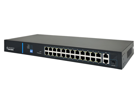Niezarządzalny przełącznik (switch) 24 porty RJ45 PoE+ 100Mb/s + 2 porty RJ45 Uplink 1Gb/s (budżet mocy 250W) AVIZIO - obrazek 2