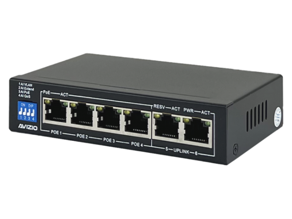 Niezarządzalny przełącznik (switch)  6xRJ45 - 4 porty RJ45 PoE+ 1Gb/s + 2 porty RJ45 Uplink 1Gb/s (budżet mocy 60W) AVIZIO - obrazek 2