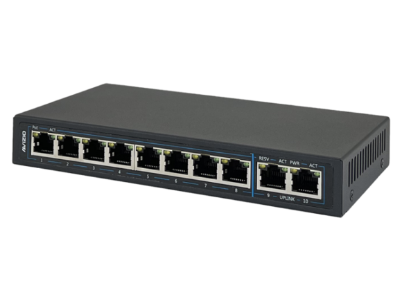 Niezarządzalny przełącznik (switch) 10xRJ45 - 8 portów RJ45 PoE+ 1Gb/s + 2 porty RJ45 Uplink 1Gb/s (budżet mocy 96W) AVIZIO - obrazek 2