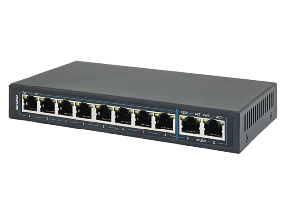 Niezarządzalny przełącznik (switch) 10xRJ45 - 8 portów RJ45 PoE+ 100Mb/s + 2 porty RJ45 Uplink 1Gb/s (budżet mocy 96W) AVIZIO - obrazek 2