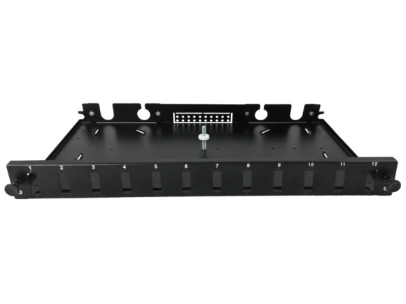 Przełącznica światłowodowa 12xSC duplex / 12xLC quad 19" 1U z płytą czołową oraz akcesoriami montażowymi (dławiki, opaski), wysuwalna ALANTEC - obrazek 2