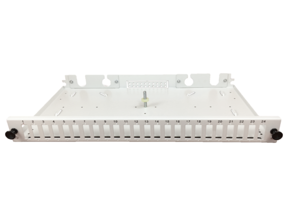 Przełącznica światłowodowa 24xSC duplex / 24xLC quad 19" 1U z płytą czołową oraz akcesoriami montażowymi (dławiki, opaski), wysuwalna ALANTEC - obrazek 2