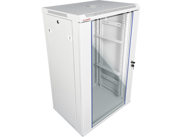 Szafka rack wisząca 19" 15U 600x450, niedzielona, drzwi szklane jednoskrzydłowe, tył osłona pełna, osłony boczne zamykane na klucz, kolor szary Q-LANTEC - obrazek 2