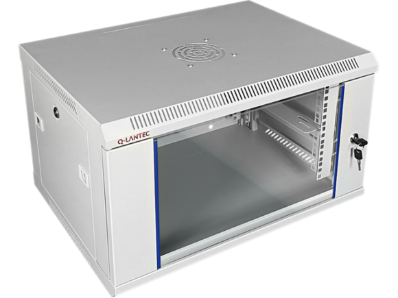 Szafka rack wisząca 19" 4U 600x450, niedzielona, drzwi szklane jednoskrzydłowe, tył osłona pełna, osłony boczne zamykane na klucz, kolor szary Q-LANTEC - obrazek 2