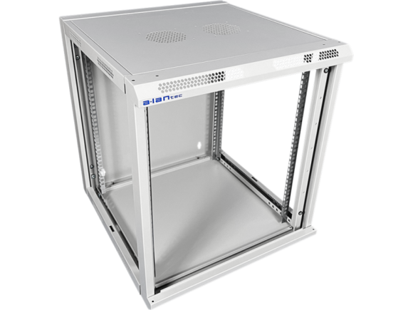 Szafa wisząca 19" 9U 600x500, niedzielona, DRZWI METALOWE jednoskrzydłowe, tył osłona pełna, osłony boczne ruchome perforowane, kolor szary, 4 belki, FLAT PACK ALANTEC - obrazek 4