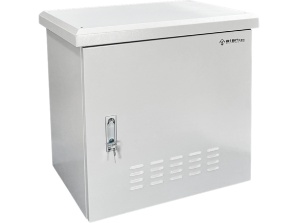 Zewnętrzna szafka rack IP55, wisząca 19" 6U 600x450, 4 belki nośne, 4 przepusty kablowe, kolor szary ALANTEC - obrazek 2