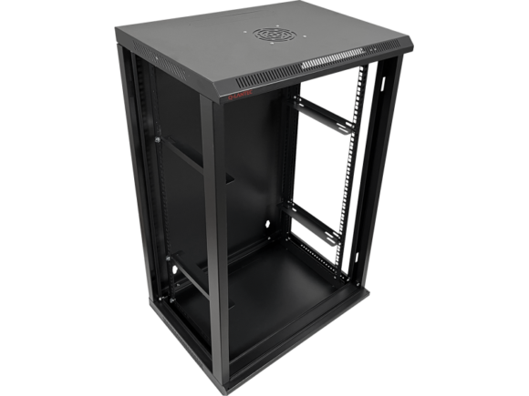Szafka rack wisz?ca 19" 18U 600x450, niedzielona, drzwi szklane jednoskrzyd?owe, ty? os?ona pe?na, os?ony boczne zamykane na klucz, kolor czarny FLAT PACK, Q-LANTEC - obrazek 3