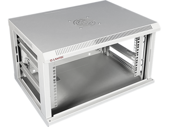 Szafka rack wisząca 19" 4U 600x450, niedzielona, drzwi szklane jednoskrzydłowe, tył osłona pełna, osłony boczne zamykane na klucz, kolor szary Q-LANTEC - obrazek 3