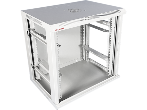 Szafka rack wisząca 19" 9U 600x450, niedzielona, drzwi szklane jednoskrzydłowe, tył osłona pełna, osłony boczne zamykane na klucz, kolor szary Q-LANTEC - obrazek 3