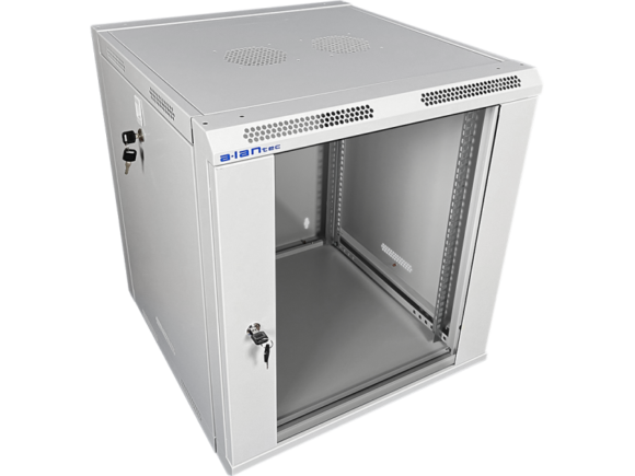 Szafa wisząca 19" 9U 600x500, niedzielona, drzwi szklane jednoskrzydłowe, tył osłona pełna, osłony boczne ruchome perforowane, kolor szary, 4 belki, FLAT PACK ALANTEC - obrazek 5