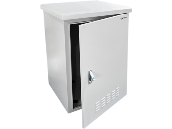 Zewnętrzna szafka rack IP55, wisząca 19" 12U 600x600, 4 belki nośne, 4 przepusty kablowe, kolor szary ALANTEC - obrazek 3