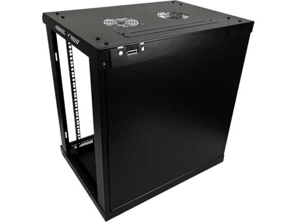 Szafka rack wisząca 19" 12U 600x450, niedzielona, drzwi szklane jednoskrzydłowe, tył osłona pełna, osłony boczne zamykane na klucz, kolor czarny FLAT PACK, Q-LANTEC - obrazek 4