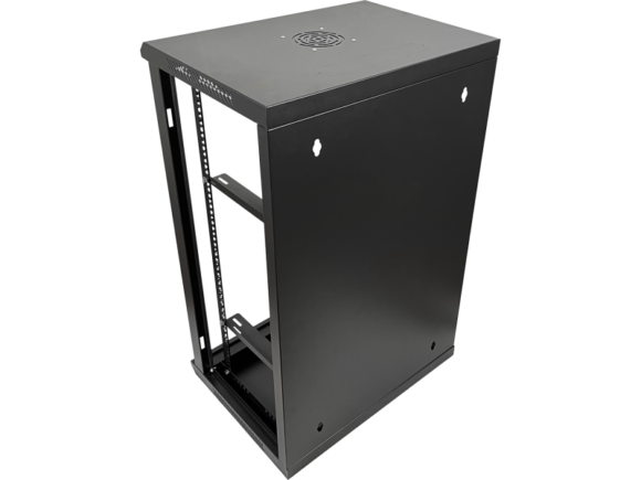 Szafka rack wisz?ca 19" 18U 600x450, niedzielona, drzwi szklane jednoskrzyd?owe, ty? os?ona pe?na, os?ony boczne zamykane na klucz, kolor czarny FLAT PACK, Q-LANTEC - obrazek 4