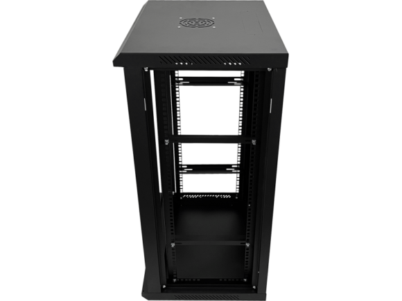 Szafka rack wisz?ca 19" 18U 600x450, niedzielona, drzwi szklane jednoskrzyd?owe, ty? os?ona pe?na, os?ony boczne zamykane na klucz, kolor czarny FLAT PACK, Q-LANTEC - obrazek 5