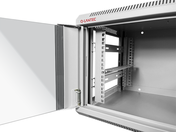 Szafka rack wisząca 19" 4U 600x450, niedzielona, drzwi szklane jednoskrzydłowe, tył osłona pełna, osłony boczne zamykane na klucz, kolor szary Q-LANTEC - obrazek 6