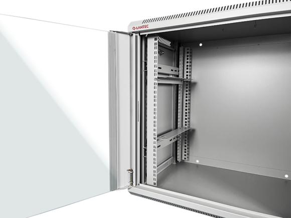 Szafka rack wisząca 19" 9U 600x450, niedzielona, drzwi szklane jednoskrzydłowe, tył osłona pełna, osłony boczne zamykane na klucz, kolor szary Q-LANTEC - obrazek 6