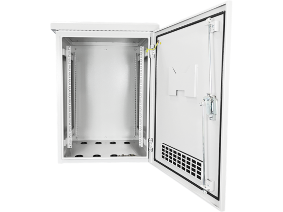 Zewnętrzna szafka rack IP55, wisząca 19" 12U 600x600, 4 belki nośne, 4 przepusty kablowe, kolor szary ALANTEC - obrazek 6