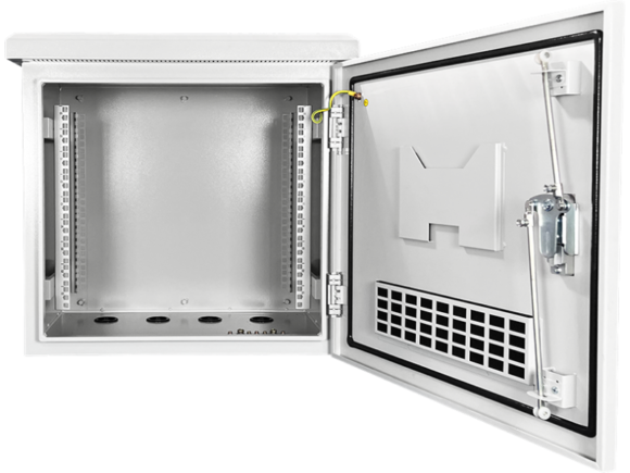 Zewnętrzna szafka rack IP55, wisząca 19" 6U 600x450, 4 belki nośne, 4 przepusty kablowe, kolor szary ALANTEC - obrazek 6