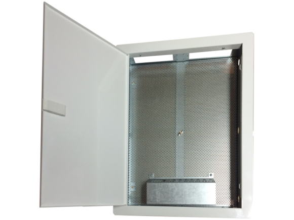 Obudowa / szafka lokalowa, multimedialna 500x350x90, podtynkowa, drzwi perforowane, 1 x gn. elektryczne, 14 x gn. Keystone ALANTEC