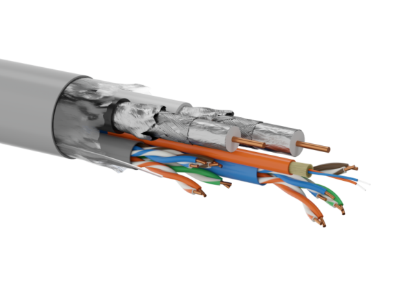 Multi-kabel Q-LANTEC Multimedia 2 x U/UTP kat.5E + 2 x RG6 + 2 x FO G657A1, LSOH, szary 500m