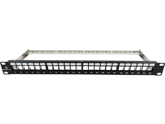 Patch panel pusty 19" modularny 24 porty 1U z podporą, niewyposażony ALANTEC
