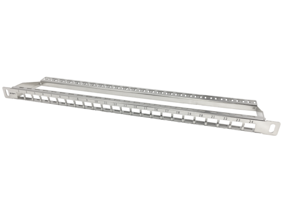 Patch panel 19" modularny 24 portów 0.5U niewyposażony, z podporą ALANTEC