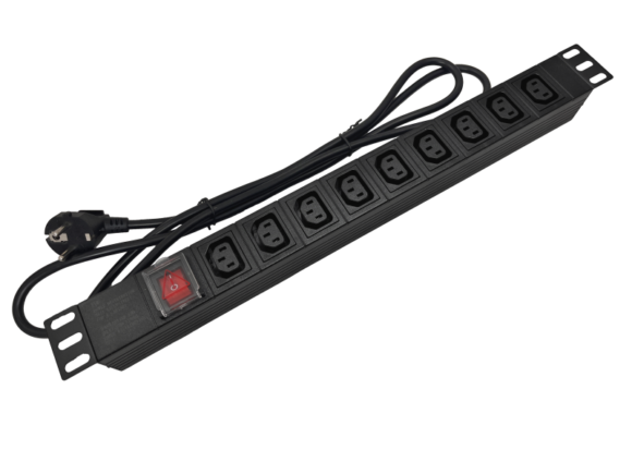 Listwa zasilająca 19" 230V - 9 gniazd (IEC320 C13), z wyłącznikiem LED, kabel 1,8m CEE 7/7 ALANTEC