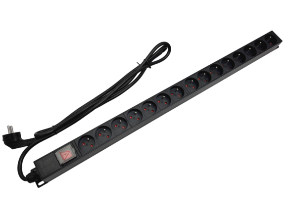 Listwa zasilająca pionowa 230V - 15 gniazd (typu E - CEE 7/5), z wyłącznikiem LED, kabel 1,8m CEE 7/7 ALANTEC