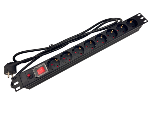 Listwa zasilająca 19" 230V - 8 gniazd (typu F - CEE 7/3 schuko), z wyłącznikiem LED, z zabezpieczeniem przeciwprzeciążeniowym, kabel 1,8m CEE 7/7 ALANTEC