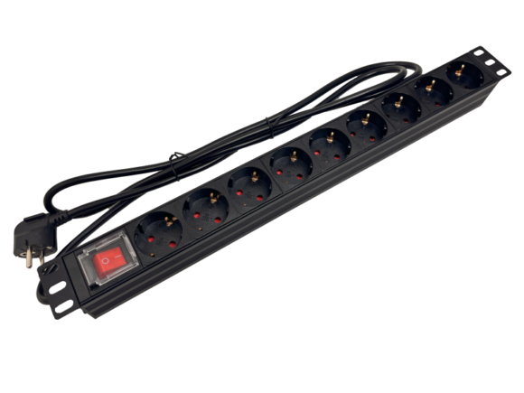 Listwa zasilająca 19" 230V - 9 gniazd (typu F - CEE 7/3 schuko), z wyłącznikiem LED, kabel 1,8m CEE 7/7 ALANTEC