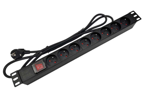 Listwa zasilająca 19" 230V - 8 gniazd (typu E - CEE 7/5), z wyłącznikiem LED, kabel 3,0m CEE 7/7 ALANTEC