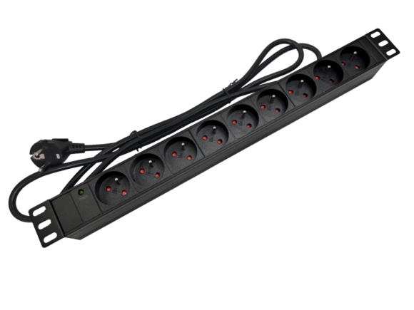 Listwa zasilająca 19" 230V - 9 gniazd (typu E - CEE 7/5), z diodą LED, kabel 3,0m CEE 7/7 ALANTEC