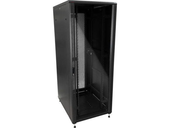 Szafa serwerowa 42U 19" 600x1000, drzwi przednie szklane, drzwi tylne stalowe perforowane, zamek, 4 belki no?ne, 4 regulowane stopki, do samodzielnego monta?u, kolor czarny Q-LANTEC