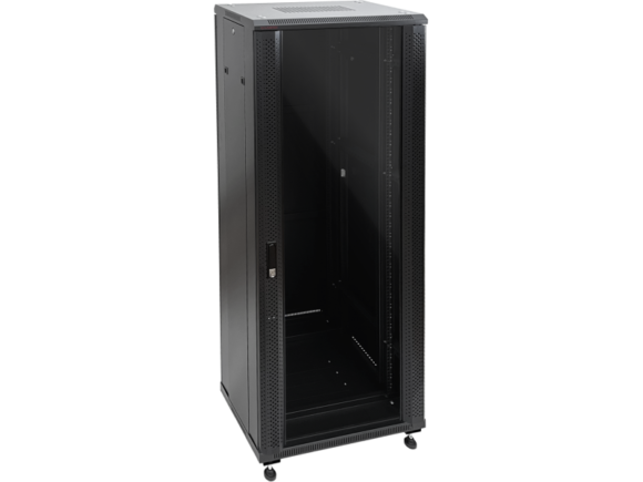 Szafa teleinformatyczna 19" 42U 600x800, drzwi przednie szklane, drzwi tylne stalowe pe?ne, zamek, 4 belki no?ne, 4 regulowane stopki, do samodzielnego monta?u, kolor czarny Q-LANTEC
