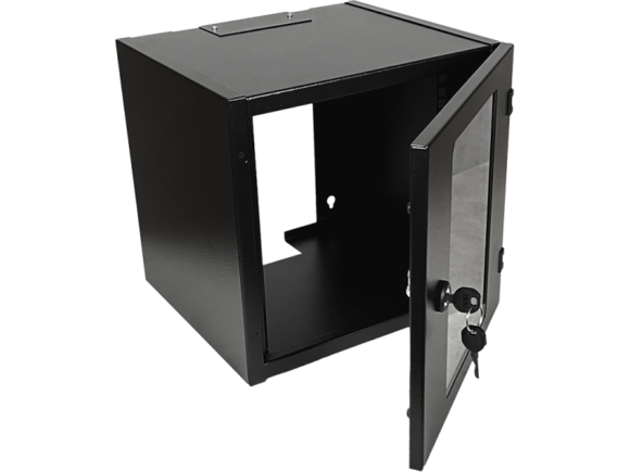 Szafka wisząca 10" 6U głęb. 300 mm, niedzielona, drzwi szklane, kolor czarny ALANTEC