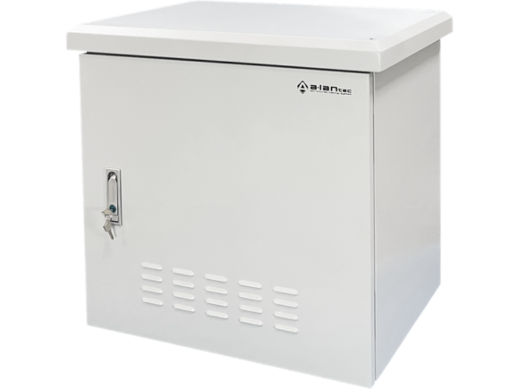 Zewnętrzna szafka rack IP55, wisząca 19" 6U 600x450, 4 belki nośne, 4 przepusty kablowe, kolor szary ALANTEC
