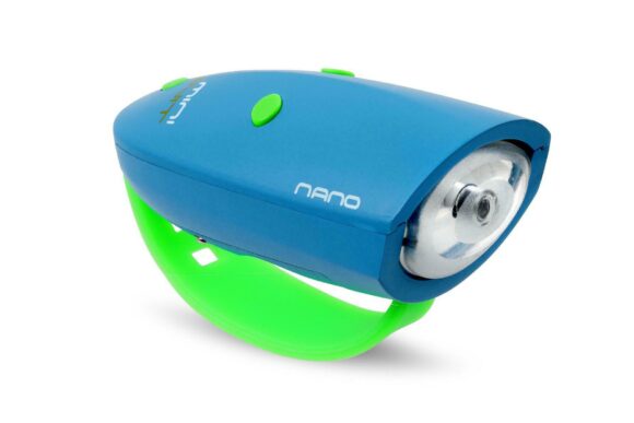 Lampka 2w1 do roweru, klakson/dzwonek - Nano HORNIT Niebieski/Zielony