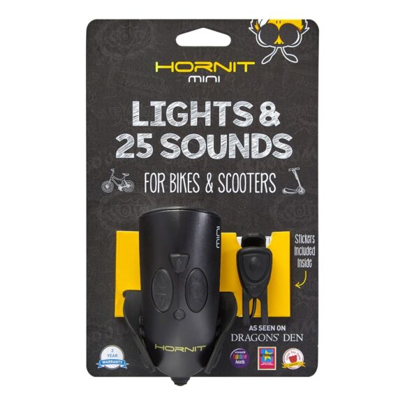 Lampka rowerowa 2w1 z klaksonem/dzwonkiem dla dzieci do roweru i hulajnogi - HORNIT Mini Czarny/Czarny - obrazek 2
