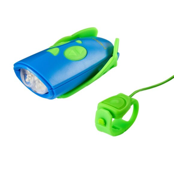 Lampka rowerowa 2w1 z klaksonem/dzwonkiem dla dzieci do roweru i hulajnogi - HORNIT Mini Zielony/Niebieski - obrazek 4
