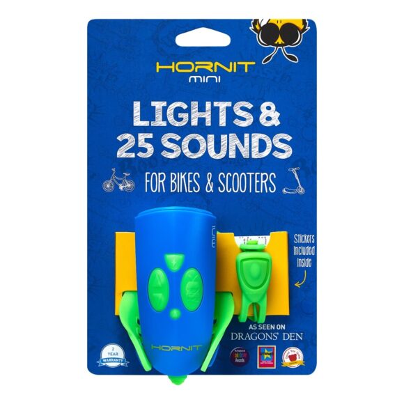 Lampka rowerowa 2w1 z klaksonem/dzwonkiem dla dzieci do roweru i hulajnogi - HORNIT Mini Zielony/Niebieski - obrazek 7