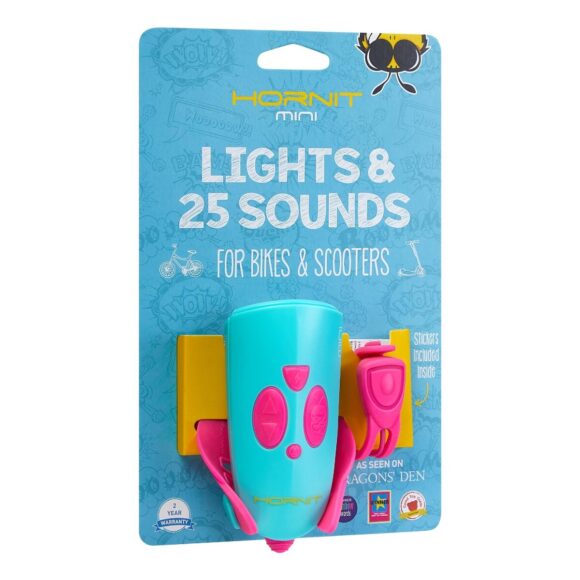 Lampka rowerowa 2w1 z klaksonem/dzwonkiem dla dzieci do roweru i hulajnogi - HORNIT Mini różowy/turkusowy - obrazek 5